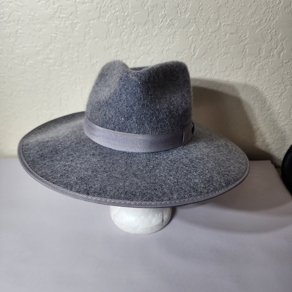 Olive & Pique Gray 100% Wool Wide Brim Fedora Hat with Grosgrain Ribbon Band